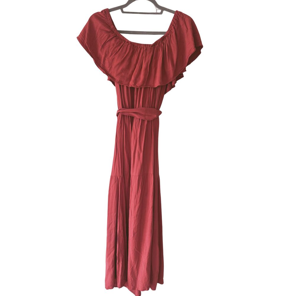 Aqua Flutter Sleeve Midi Dress in Rust Sz Med - Picture 2 of 5